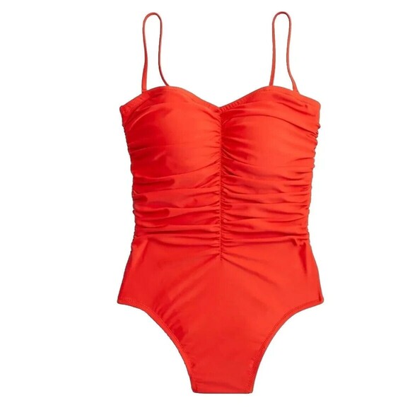 J CREW One Piece Swimsuit Womens Plus Size 22 Ruched Sweetheart Beachy Red - Picture 1 of 9